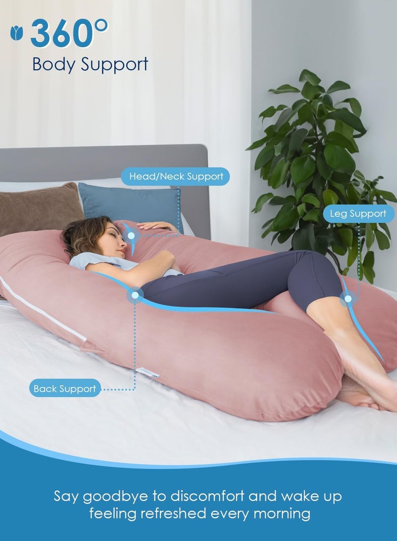 QUEEN ROSE Cooling Pregnancy Pillows, Maternity Pillow for Sleeping, 55in U Shaped Body Pillow for Pregnant Support, with Removable Silky Cover, Pink - Image 2